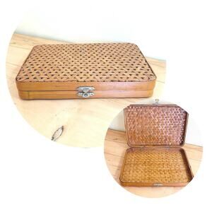 Vtg Handmade Bamboo Wooden Caning Box Clutch Case Peoples Republic of China